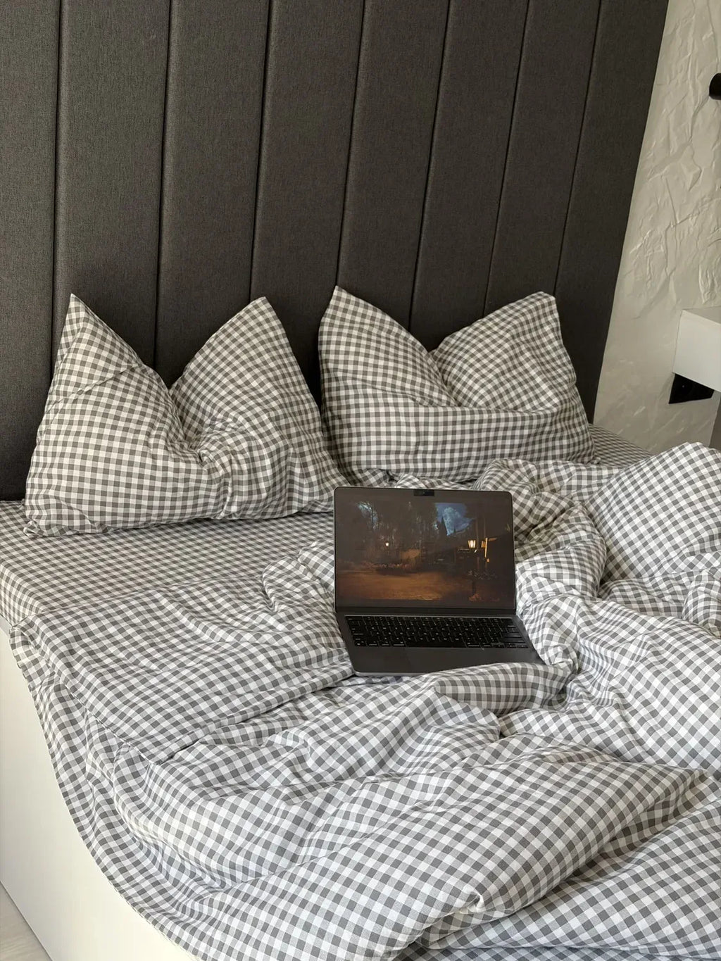 Gray Plaid Cotton Flannel Duvet Cover Set — photo 6