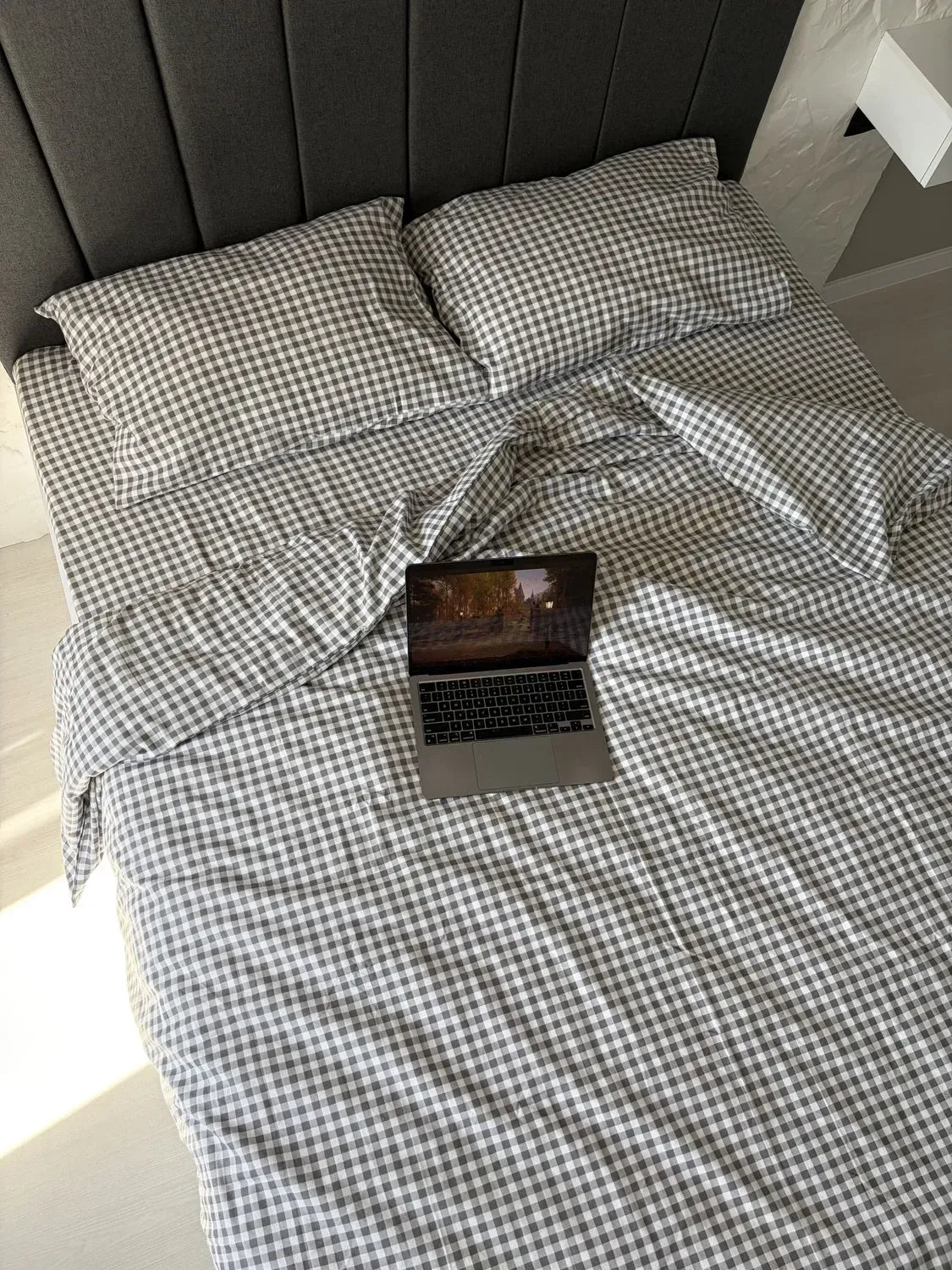Gray Plaid Cotton Flannel Duvet Cover Set — photo 7
