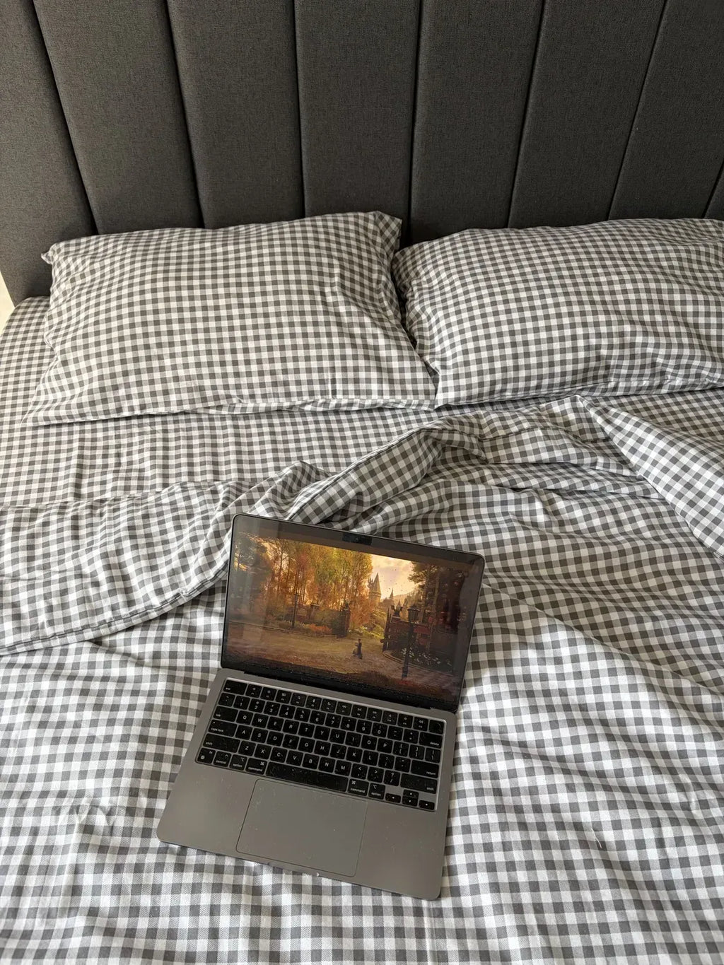 Gray Plaid Cotton Flannel Duvet Cover Set — photo 13
