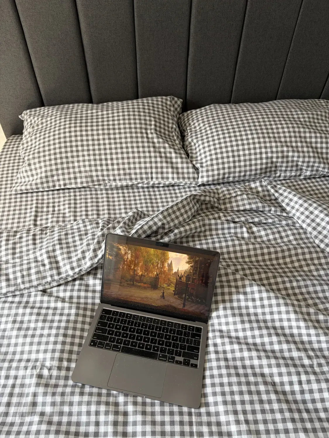 Gray Plaid Cotton Flannel Duvet Cover Set — photo 13