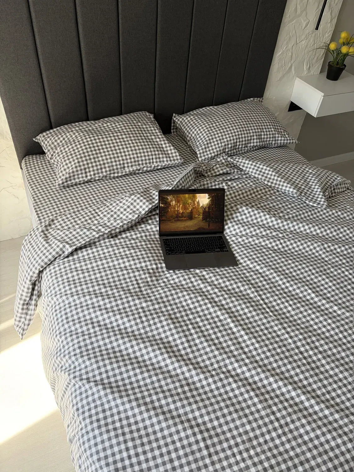 Gray Plaid Cotton Flannel Duvet Cover Set — photo 14