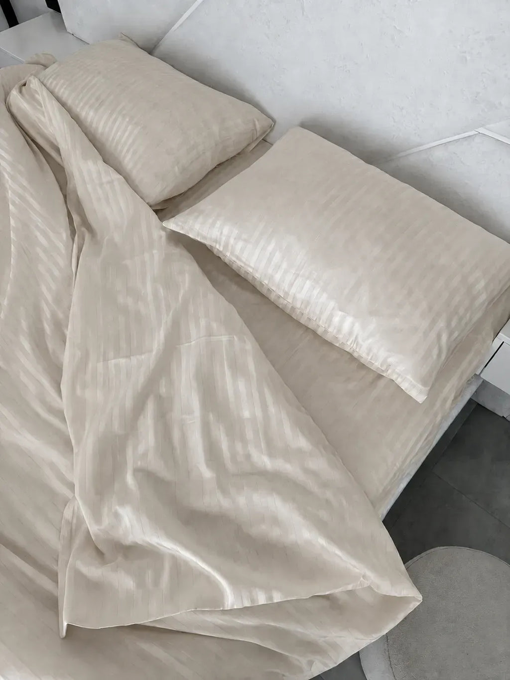 Light Beige Cotton Stripe Sateen Duvet Cover Set — photo 2