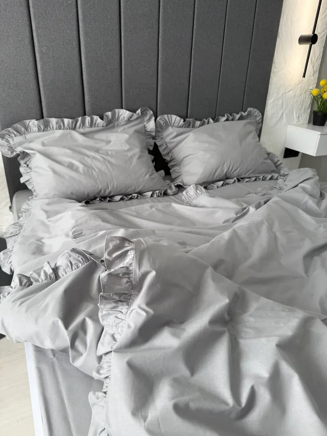 Light Gray Ranforce Cotton Ruffle Duvet Cover Set — photo 1