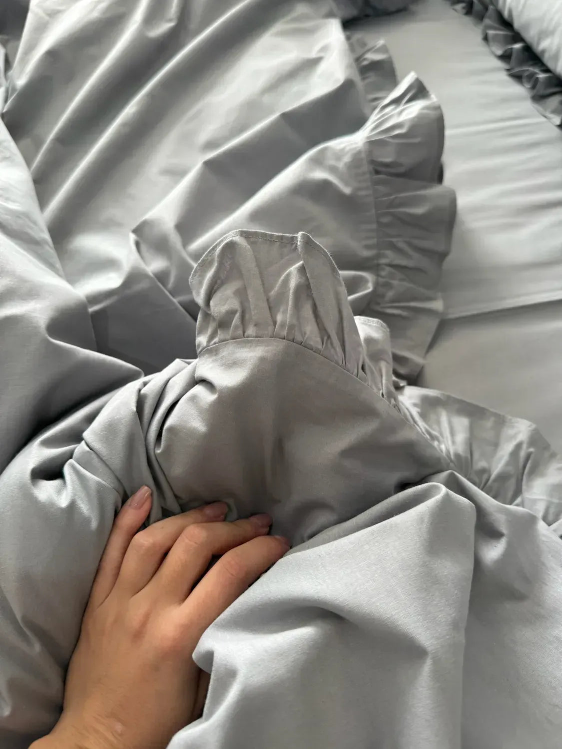 Light Gray Ranforce Cotton Ruffle Duvet Cover Set — photo 2