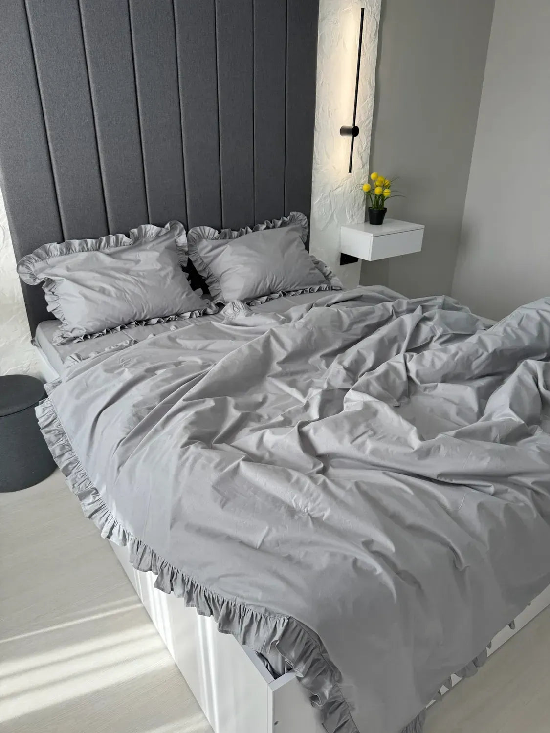 Light Gray Ranforce Cotton Ruffle Duvet Cover Set — photo 3