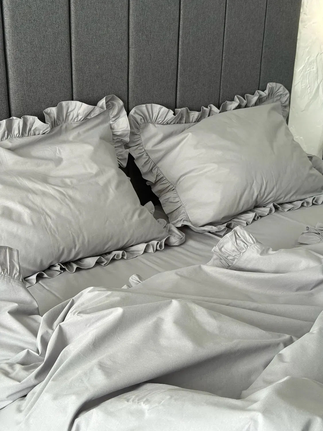 Light Gray Ranforce Cotton Ruffle Duvet Cover Set — photo 4