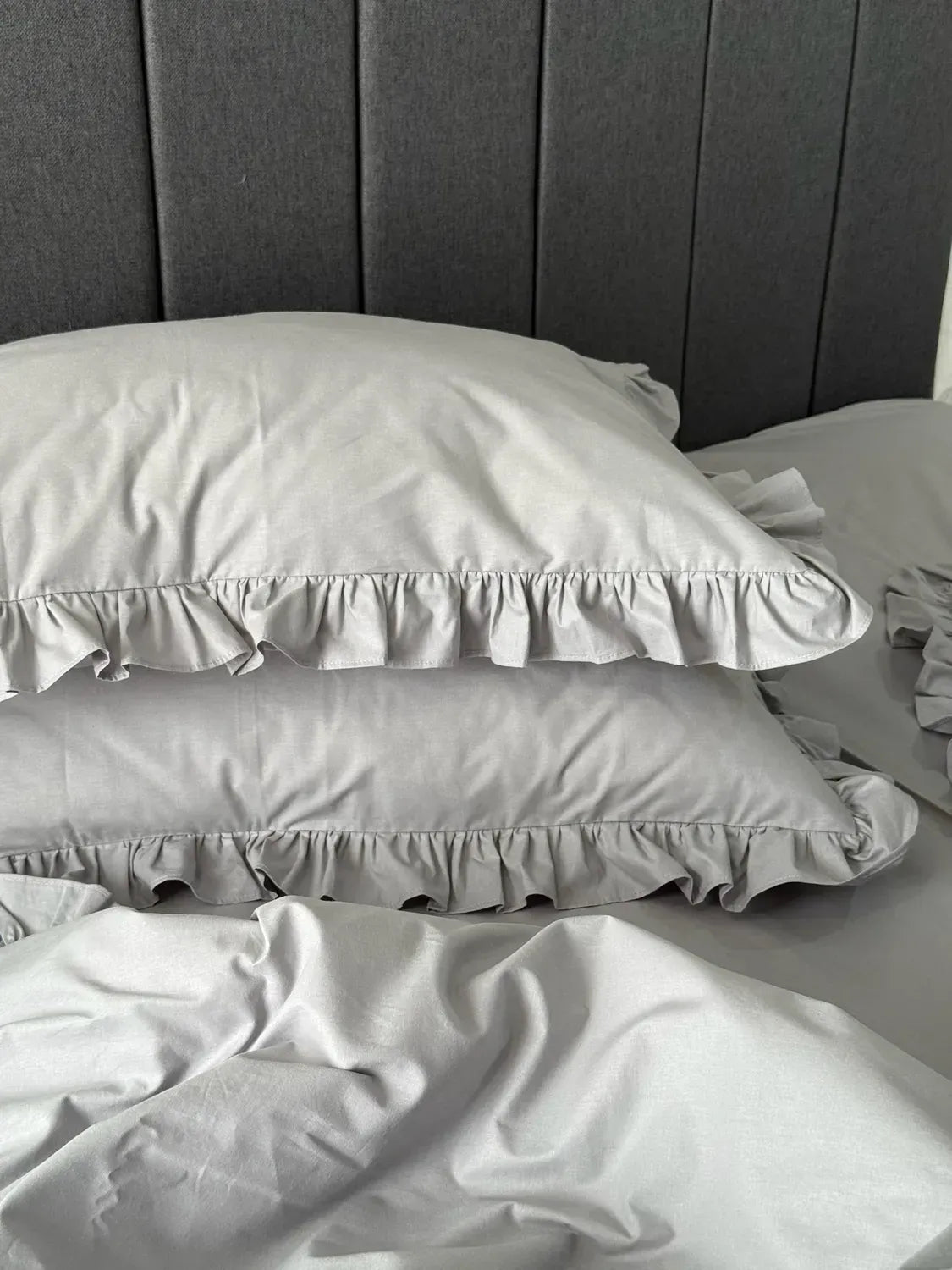 Light Gray Ranforce Cotton Ruffle Duvet Cover Set — photo 5