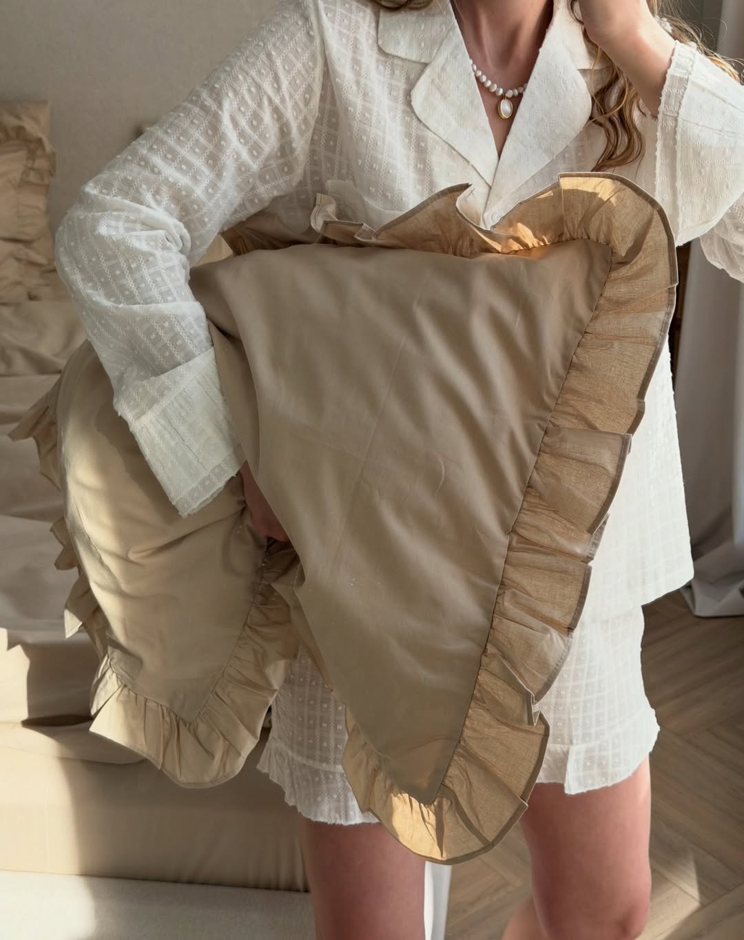Beige Ruffle Bedding Set