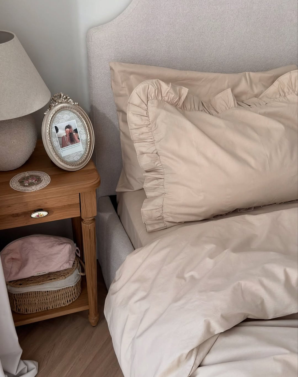 Beige Ruffle Bedding Set