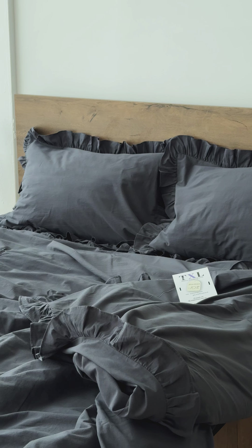 Graphite Washed Cotton Ruffle Bedding Set