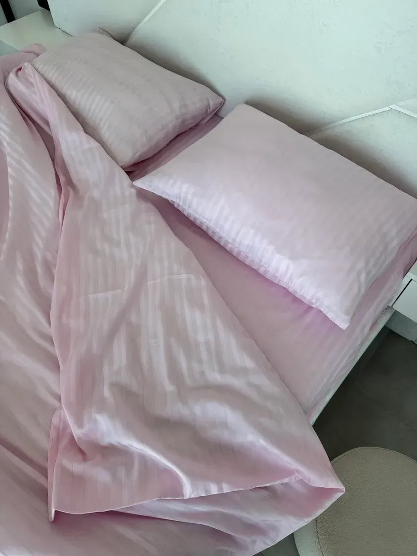 Blush Cotton Stripe Sateen Duvet Cover Set — photo 4