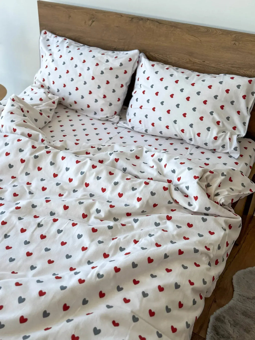 Red & Gray Hearts Cotton Flannel Duvet Cover Set — photo 1