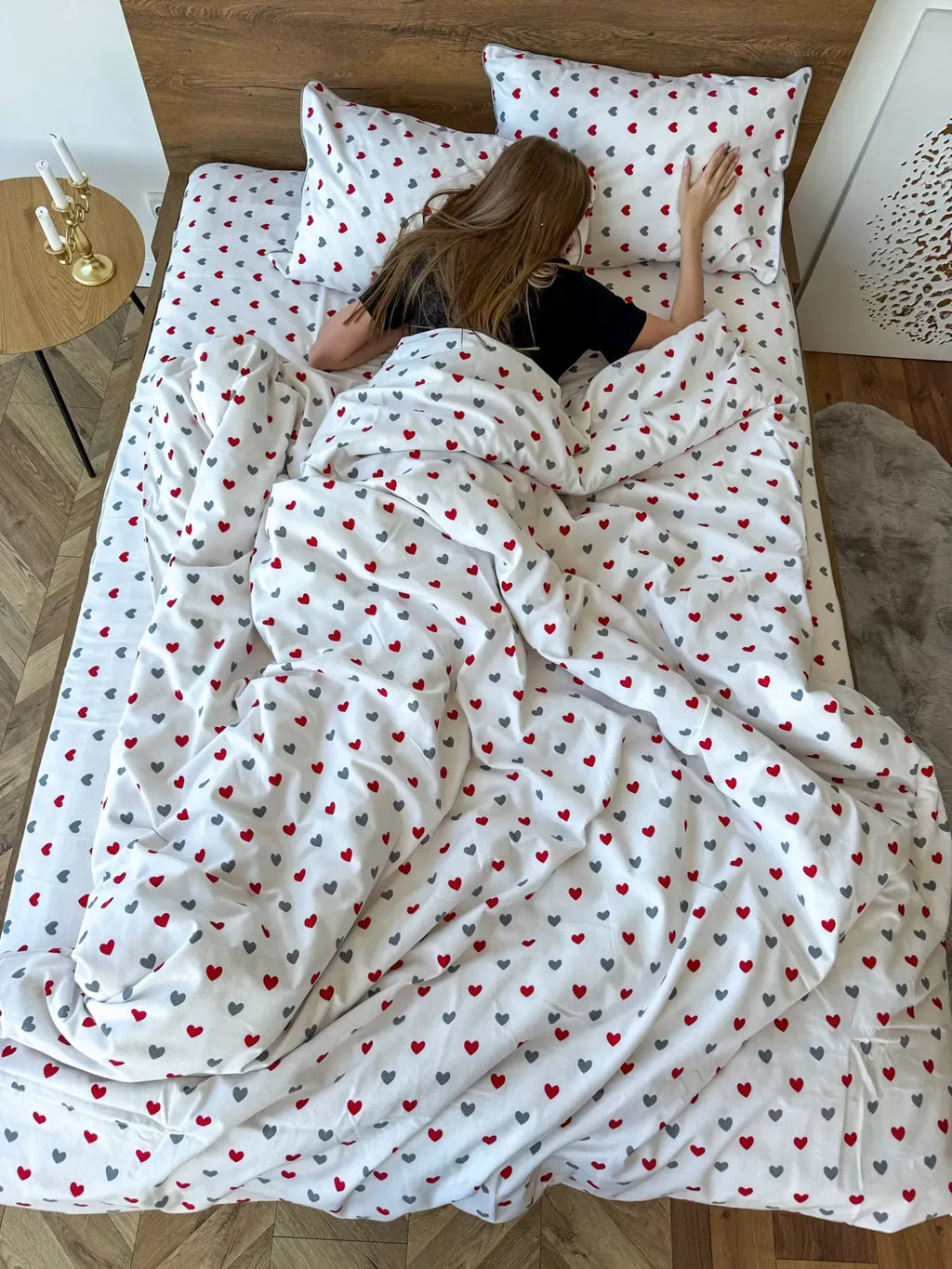 Red & Gray Hearts Cotton Flannel Duvet Cover Set — photo 2