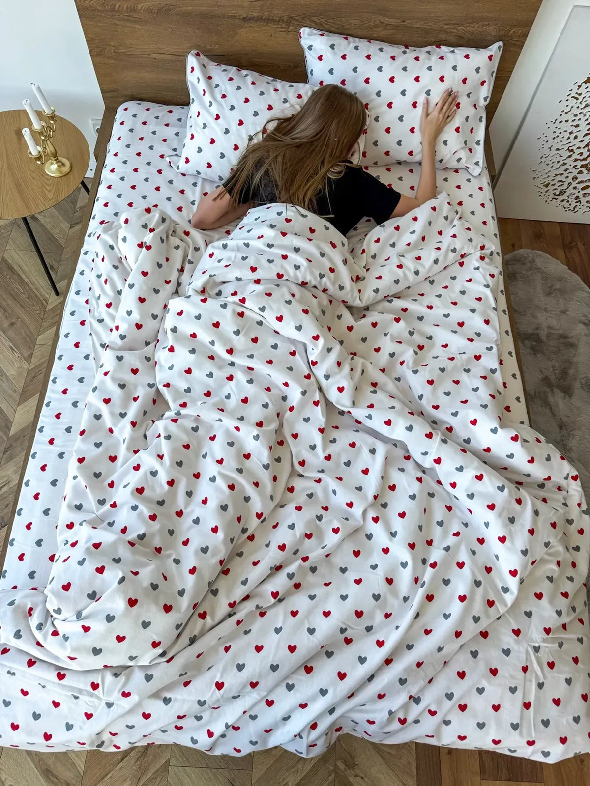 Red & Gray Hearts Cotton Flannel Duvet Cover Set — photo 2