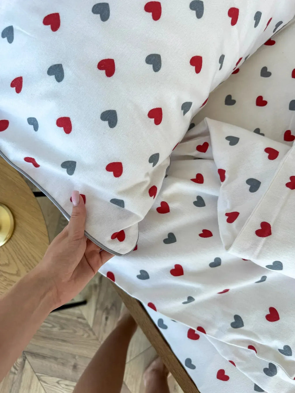 Red & Gray Hearts Cotton Flannel Duvet Cover Set — photo 4