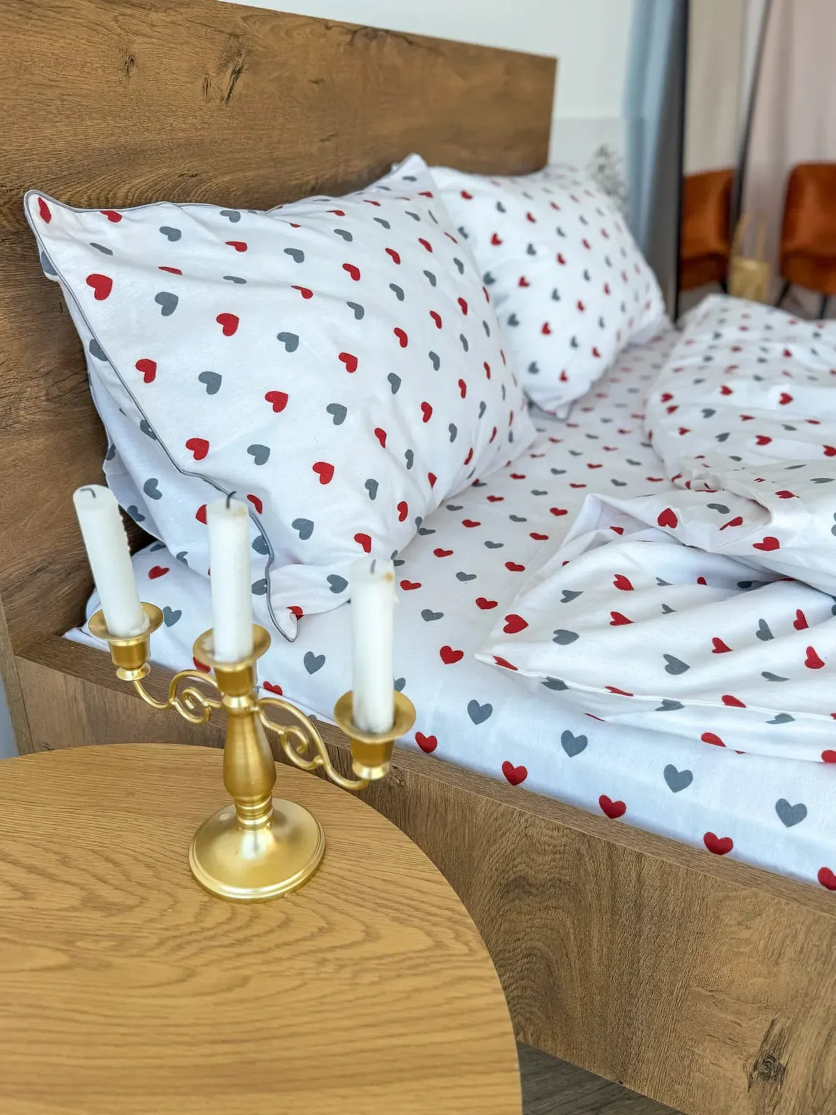 Red & Gray Hearts Cotton Flannel Duvet Cover Set — photo 5