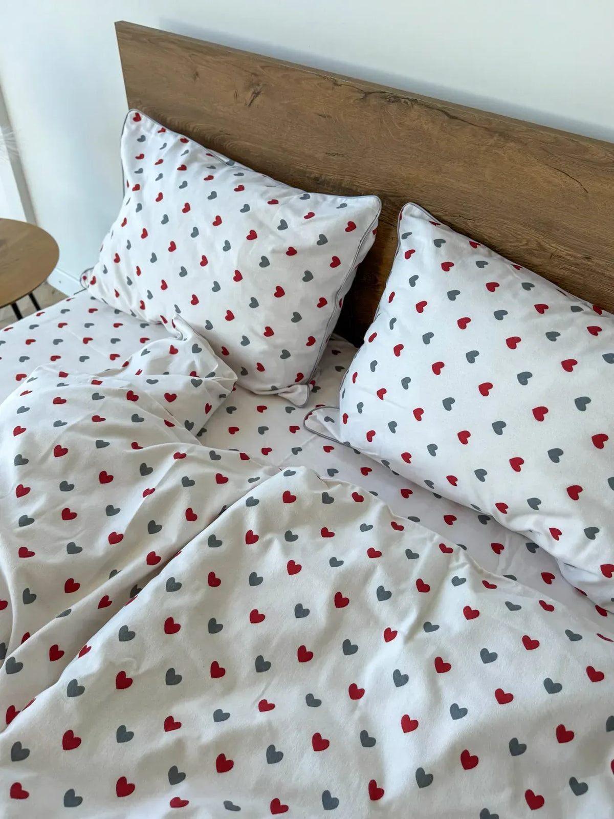 Red & Gray Hearts Cotton Flannel Duvet Cover Set — photo 7