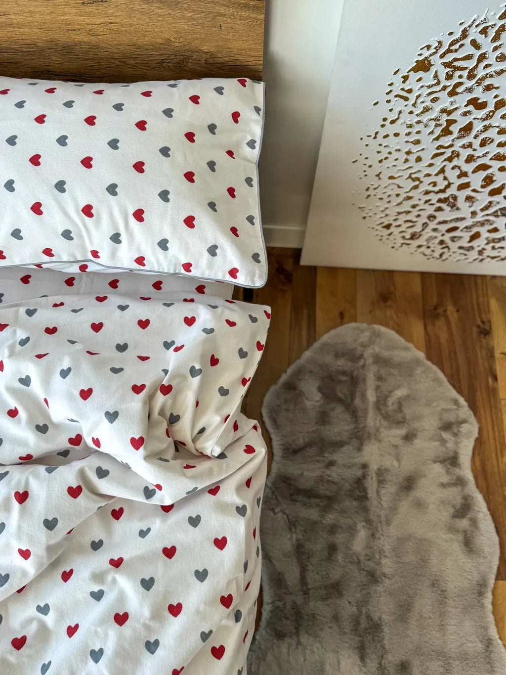 Red & Gray Hearts Cotton Flannel Duvet Cover Set — photo 8