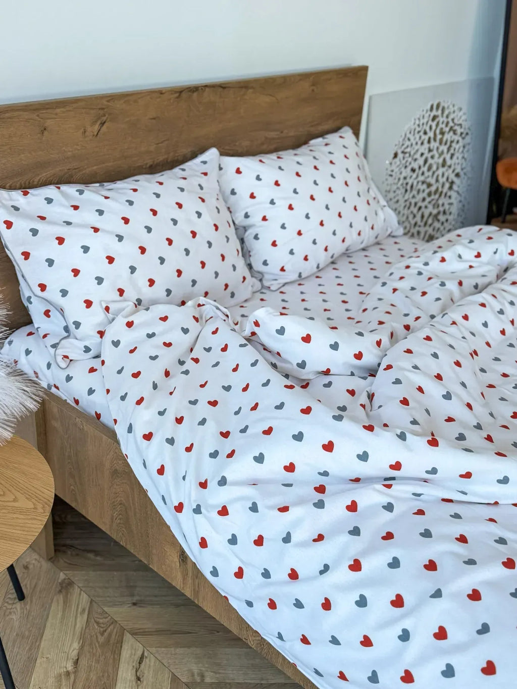 Red & Gray Hearts Cotton Flannel Duvet Cover Set — photo 9
