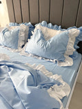 Sky Blue & White Ranforce Cotton Ruffle Duvet Cover Set — photo 1