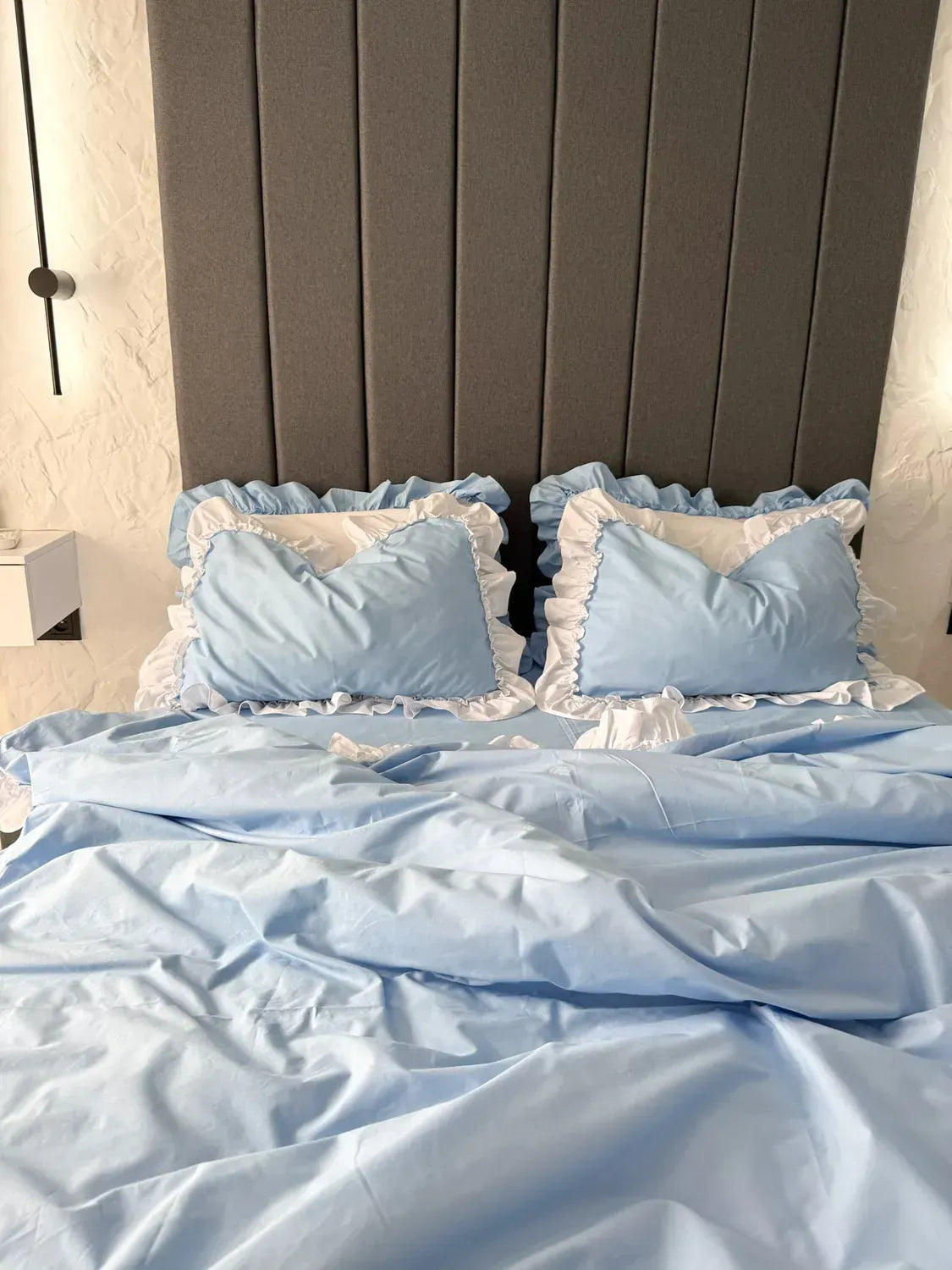 Sky Blue & White Ranforce Cotton Ruffle Duvet Cover Set — photo 2