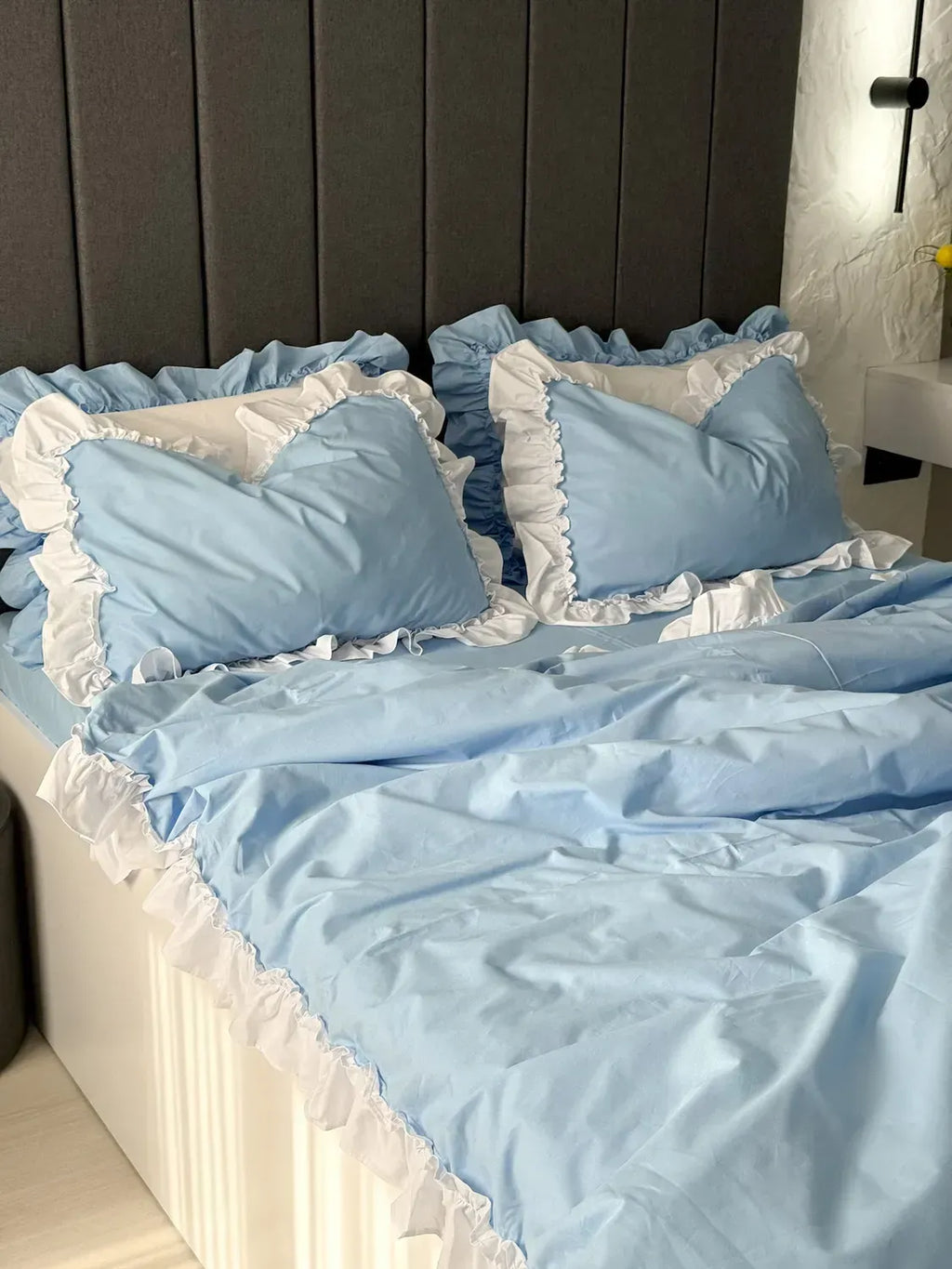 Sky Blue & White Ranforce Cotton Ruffle Duvet Cover Set — photo 4
